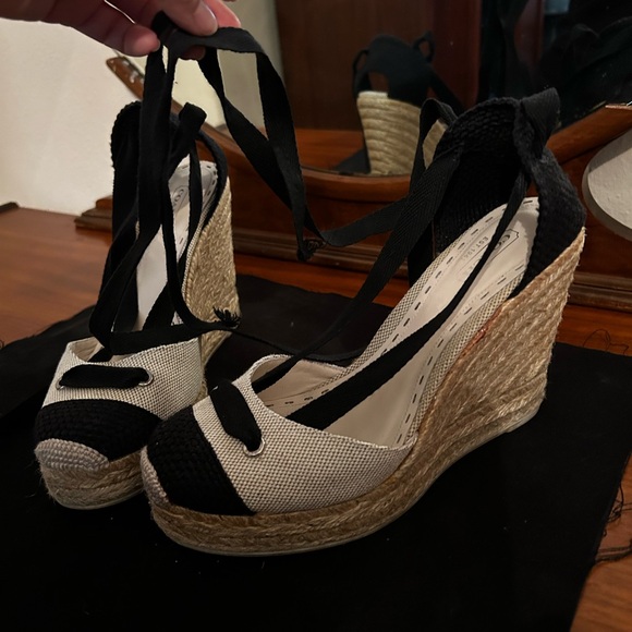 Coach Shoes - COACH Elegant Black and Cream Wedge Espadrilles